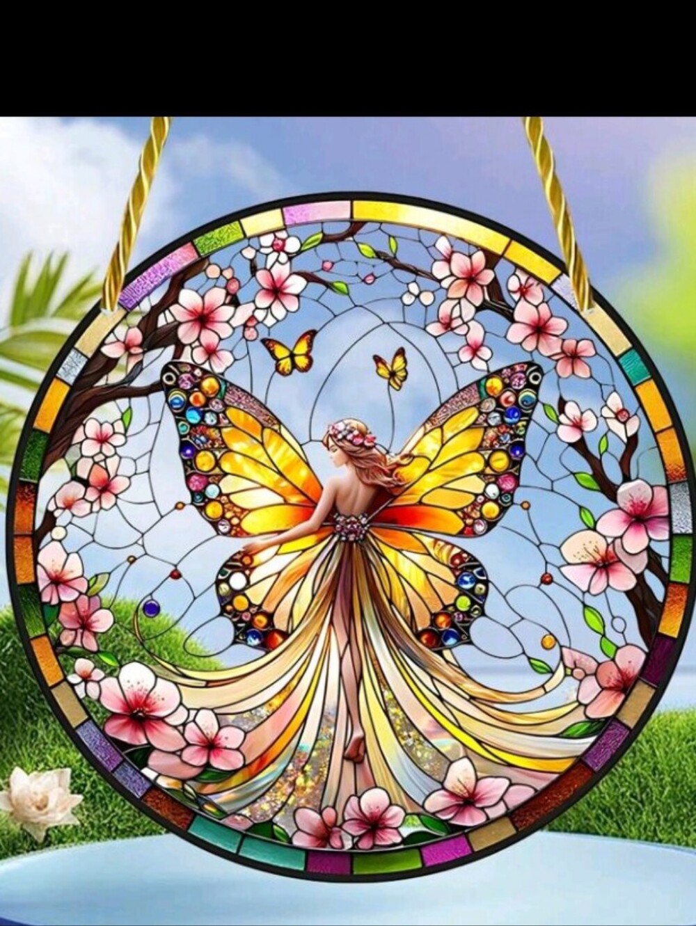 2D Flat Acrylic Fairy Sun Catcher Yellow Butterfly Design Window Decor